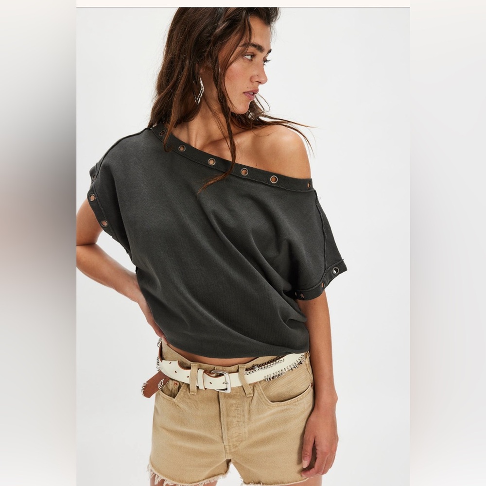 We The Free Charcoal Grommet Top, size S